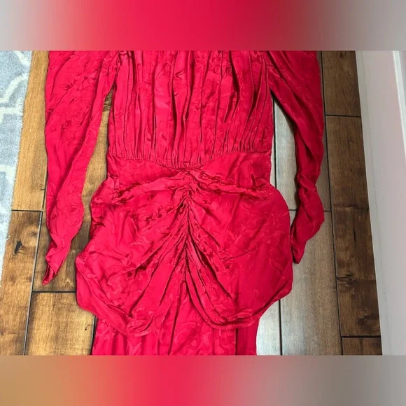 Attico Size 42 (size 6) Red Jacquard Ruffle Maxi Dress - Picture 5 of 11